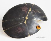 Big black and yellow modern brooch- large brass brooch - modern jewelry - OOAK handmade brooch