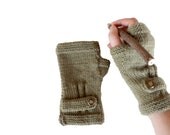 Autumn Finds/ Arm Warmer / Hand Knit Fingerless Gloves /Khaki Green / Medium size fits most. / Autumn color