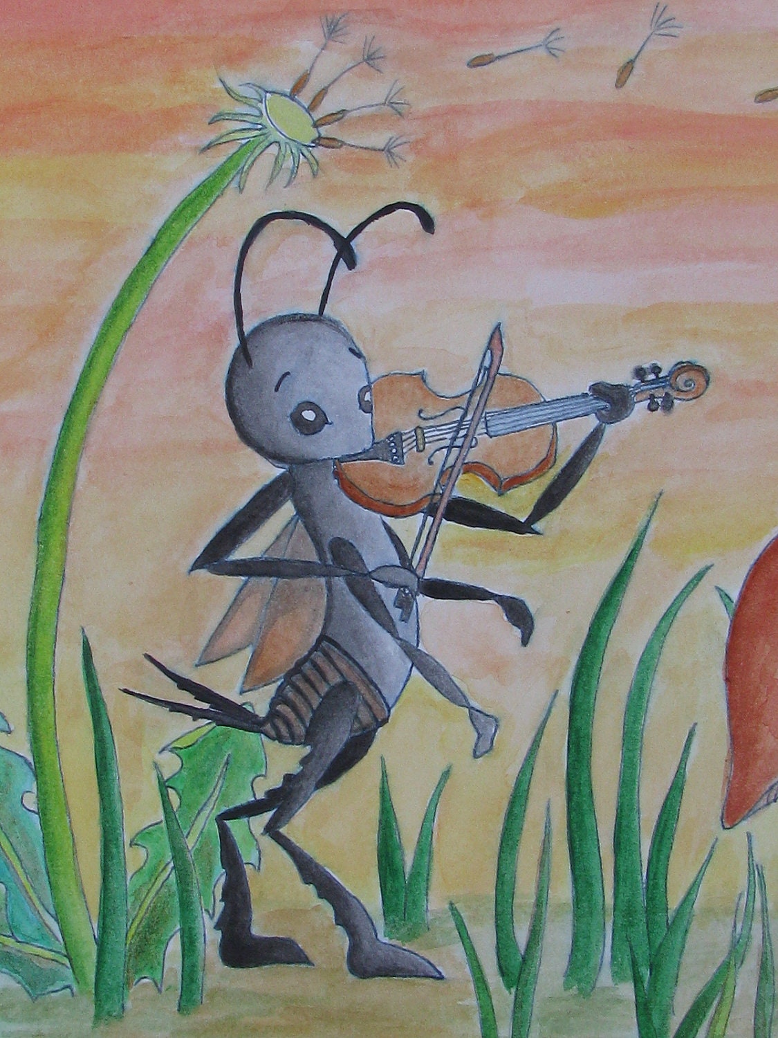 Cricket Playing Violin Original Watercolor by LSwopeArt on Etsy