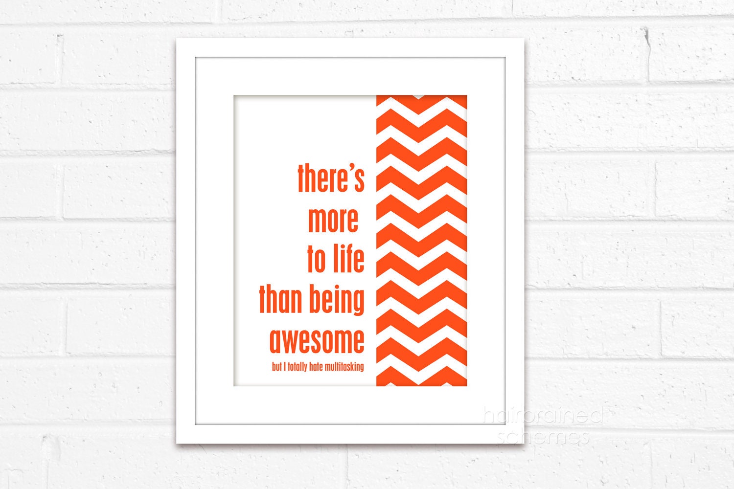 Being Awesome Print - Funny Humor Cheeky Snarky Modern Chevron Art - Tango Tangerine Orange