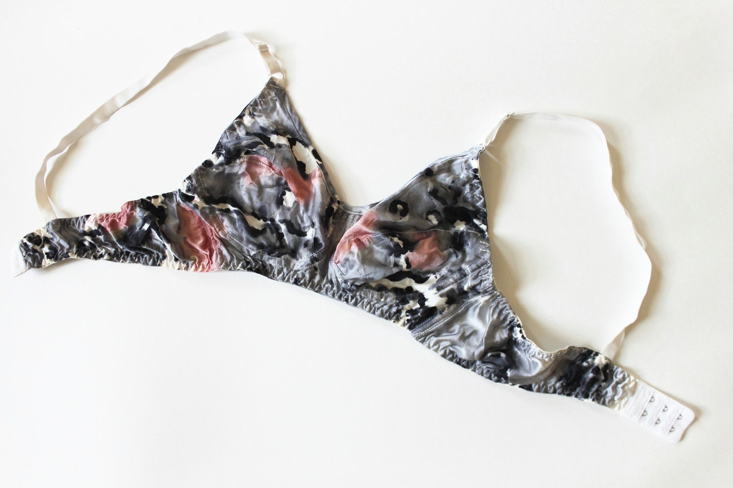 Pink Marble Hand-Painted Silk Bra S