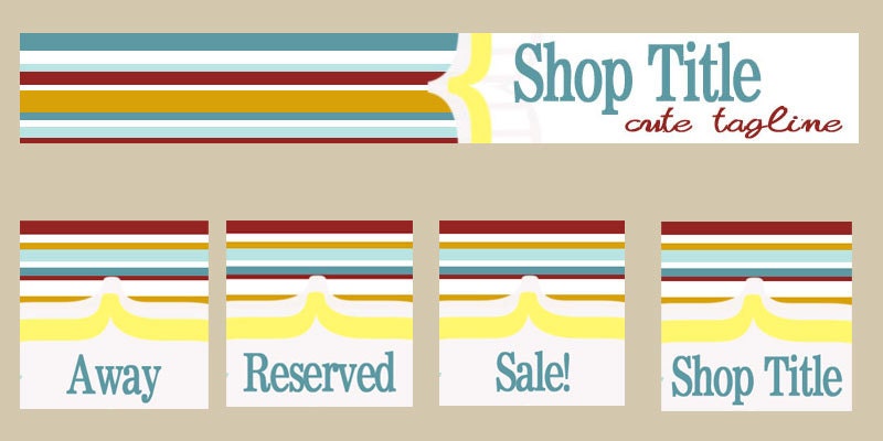 Pre Made Etsy Banner Shop Set - Modern Stripes