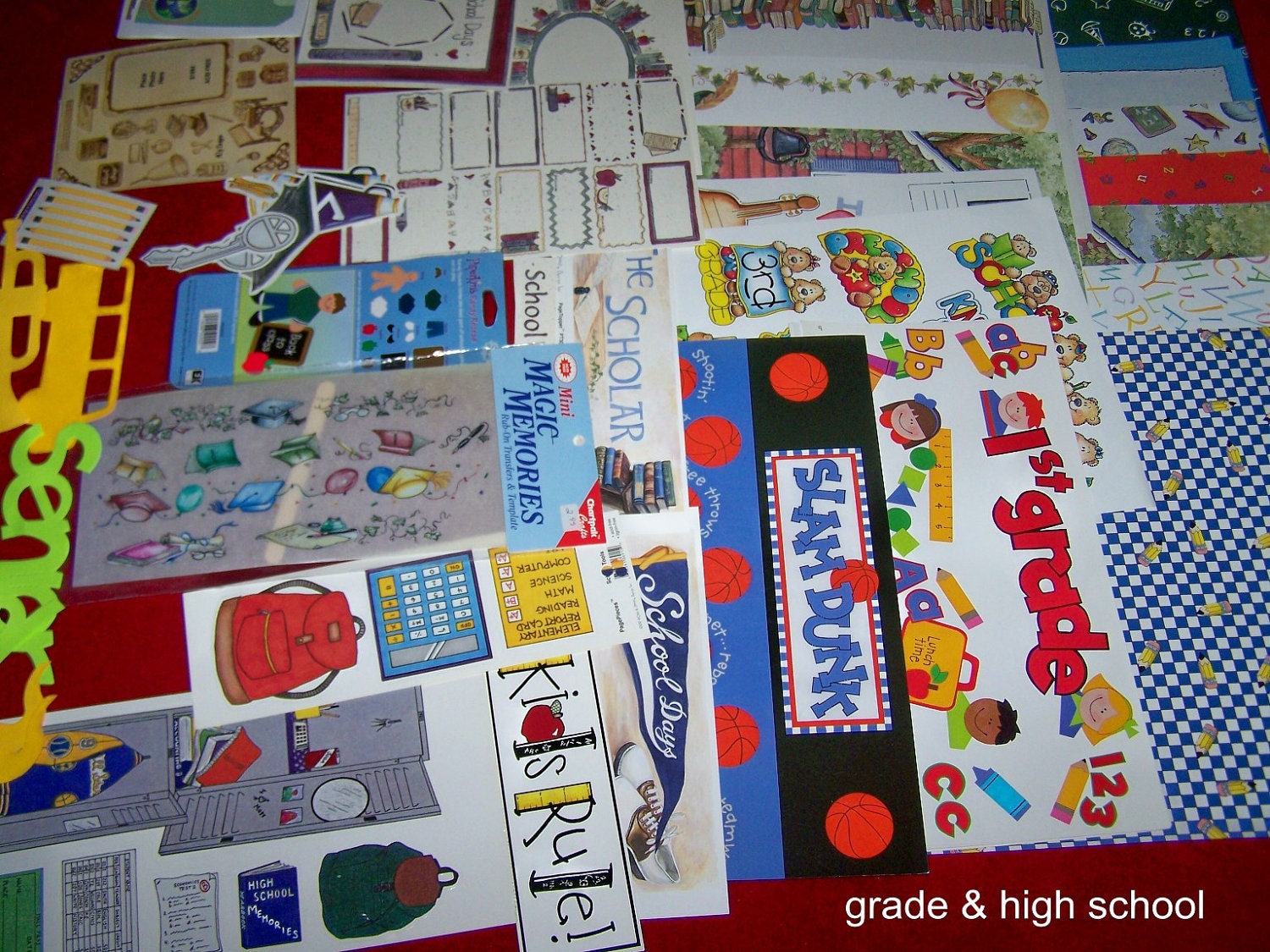 Scrapbooking, Kids, Large Scrapbook Kit, School Scrapbooking Kit, Scrapbook Supplies, Page Kits, Embellishments, Die Cuts, Frames, Stickers