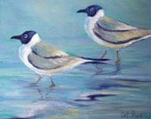 Seagulls - Small oil painting, coastal art, beach decor