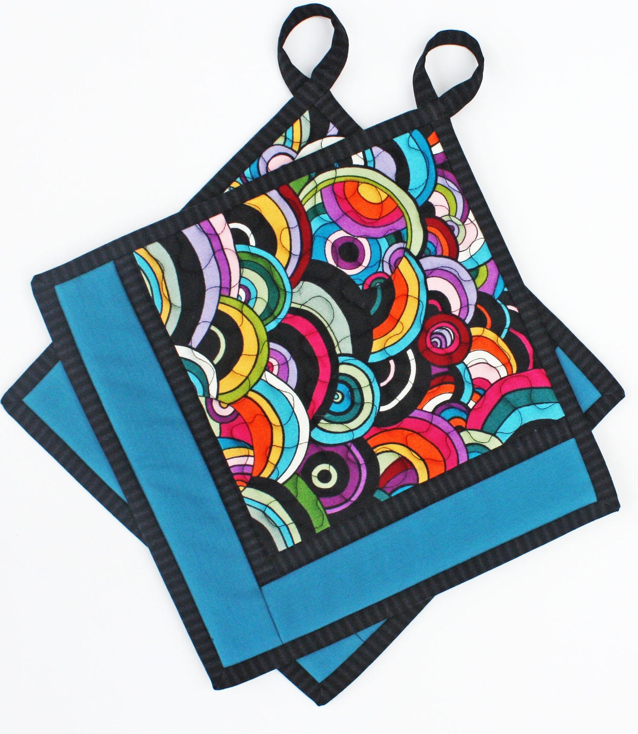Groovy - Handmade Quilted Potholders - Set of Two