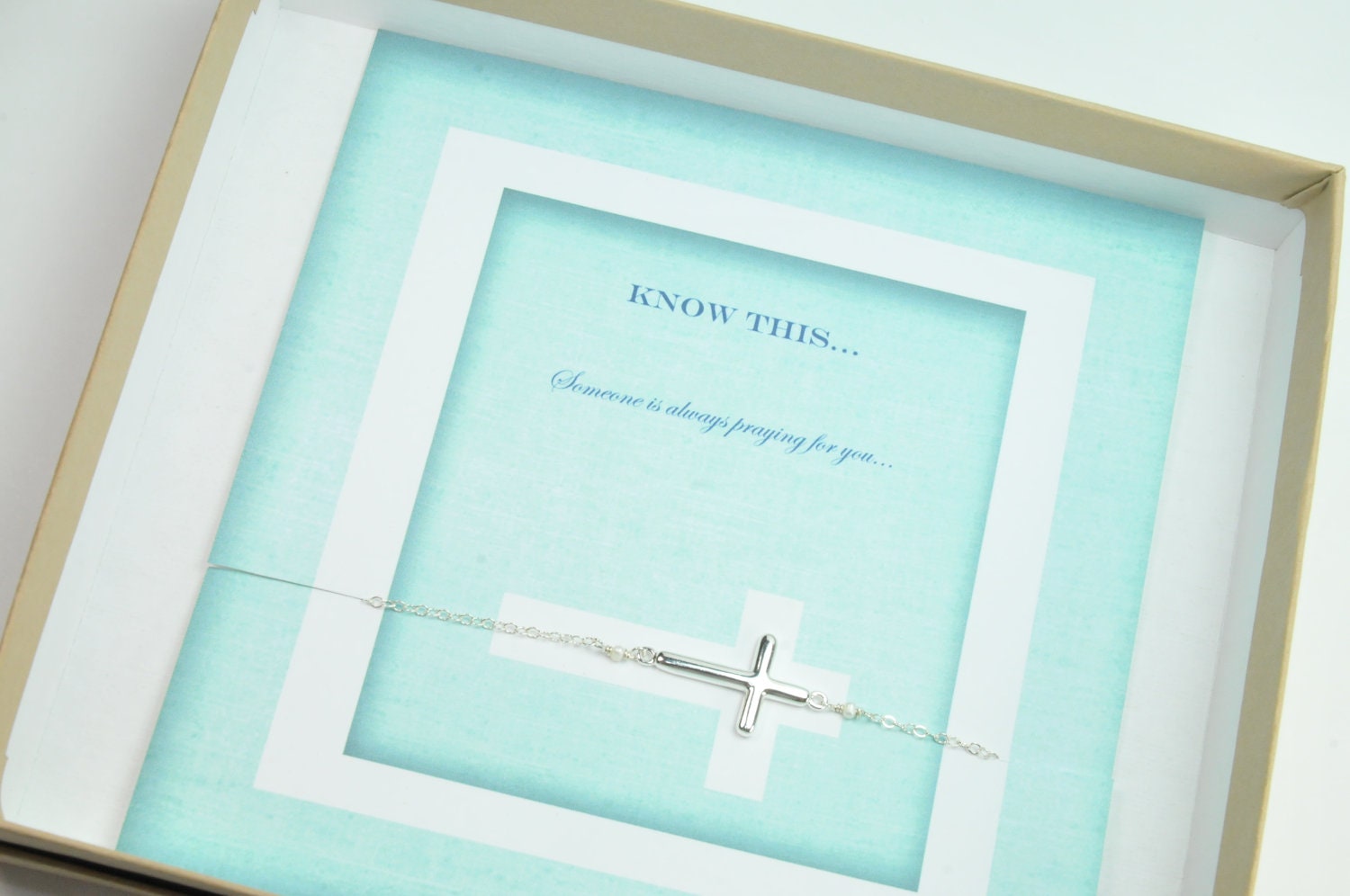 Dainty Sterling Silver Side Cross Bracelet with Gift Card