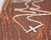 Sterling Silver Side Cross Necklace, Gifts for Her, Gift Ideas, Side Cross Jewelry