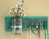 Jewelry Holder Organizer Wall Hanging Vintage Brown Green Turquoise Jewelry Holder Rack