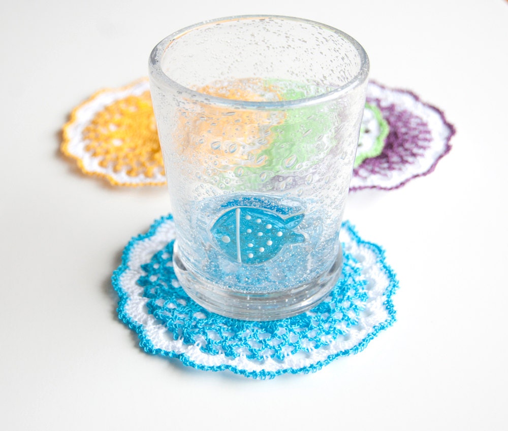 Coasters //  Hand Crocheted //  Bright Colors // Housewarming Gift // Gift for the Home // Wedding Gift - TableTopJewels