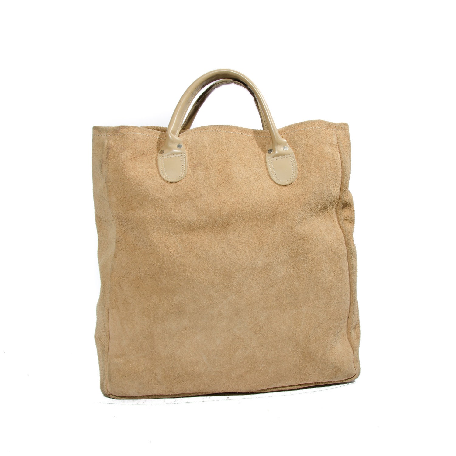 Oversized Sand Suede Leather Tote Bag Large Beige Shoulder Bag