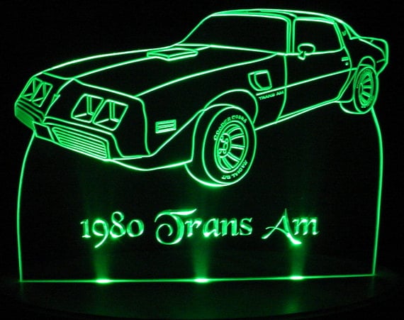 1980 Pontiac Trans Am Acrylic Lighted Edge Lit LED Car Sign / Light Up Plaque 13" Desk Model
