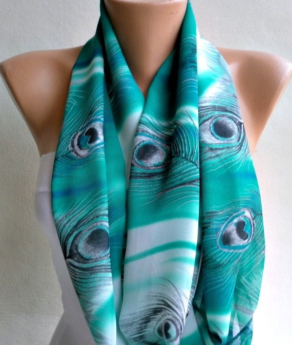 Peacock - Infinity Scarf Shawl Circle Scarf Loop Scarf  Gift -fatwoman