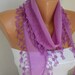 Lilac Scarf     Cowl with Lace Edge Gift for Her Valentine