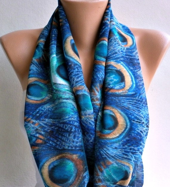 Peacock - Infinity Scarf Shawl Circle Scarf Loop Scarf  Gift -fatwoman