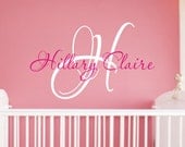 Baby Girl Nursery Wall Decal - Monogram Name Vinyl Lettering Childrens Wall Decal