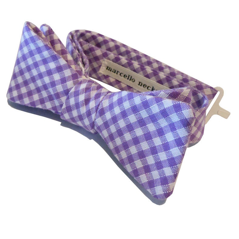 Bow Tie - lavender 1/8 inch Gingham Tie Up Bow Tie