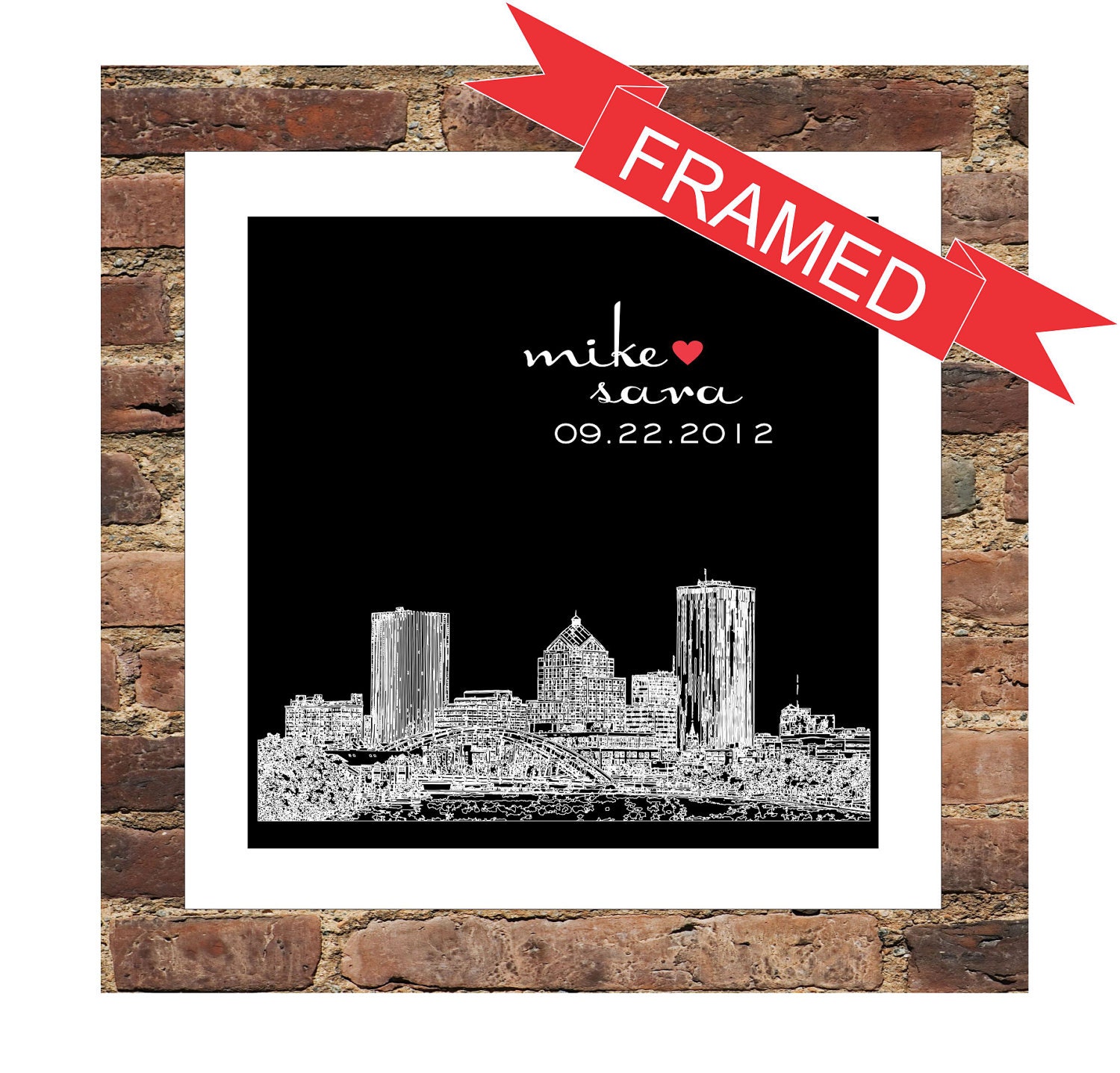Gift for Newlyweds Personalized Skyline FRAMED ART Print Wedding Skyline Art Gift - Any City Available Worldwide