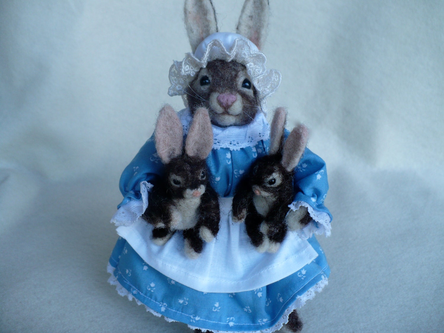 Mom and Bunnies,  Needle felted, Collectible, OOAK by Grannancan
