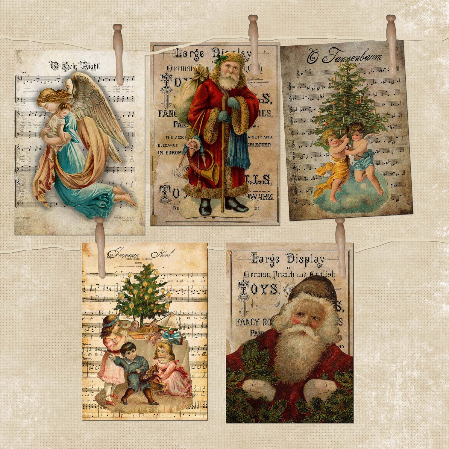 Vintage Christmas 5 5x7 images Download & Print