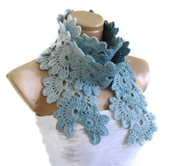 Crocheted , Lace Neckwarmer, fashion,autumn,Holiday Accessories,Christmas gift,  Air superiority blue scarf