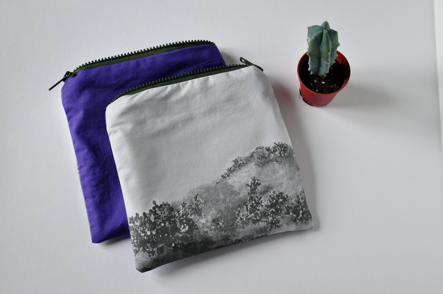 cactuses at dawn zipper pouch make up pouch purple green