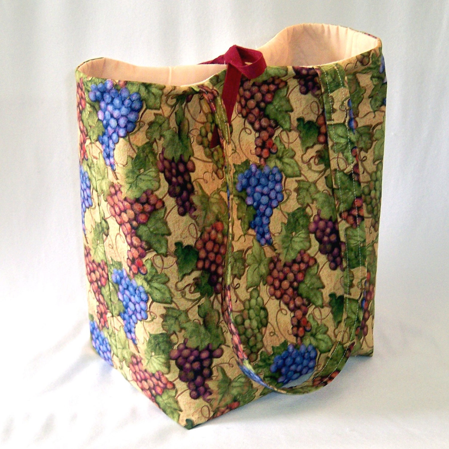Grape Tote Bag Purse Vineyard Fabric Bag Grapes Leaves Vines Purple Burgundy Green Gold Handbag Shoulder Bag Large Bag