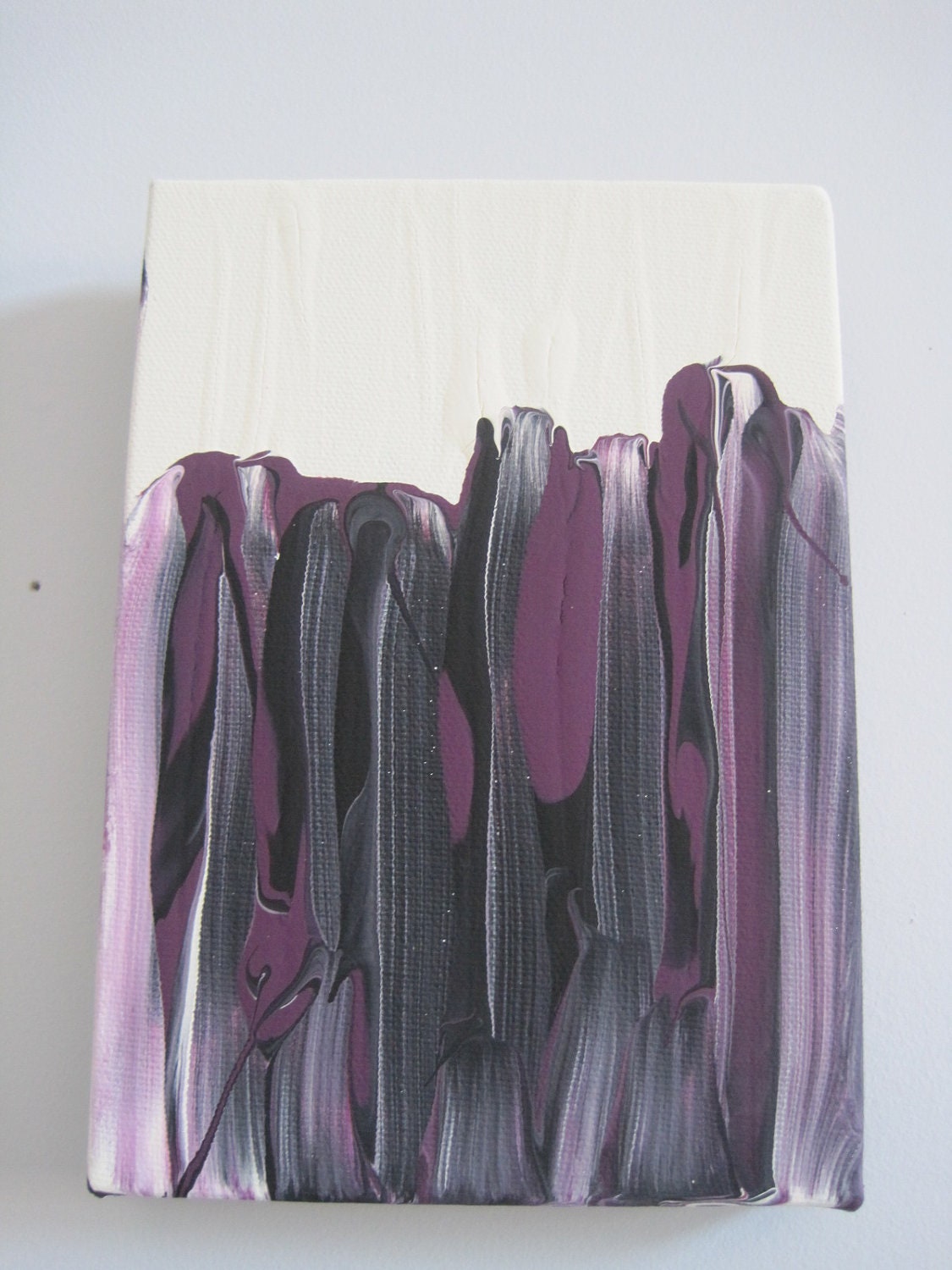 Vanilla White/Black/Violet small acrylic abstract painting 5"x7"