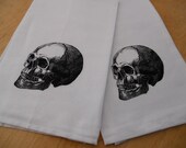 Skull Flour Sack Tea Towels Set of Two - Hand Printed Kitchen Towels