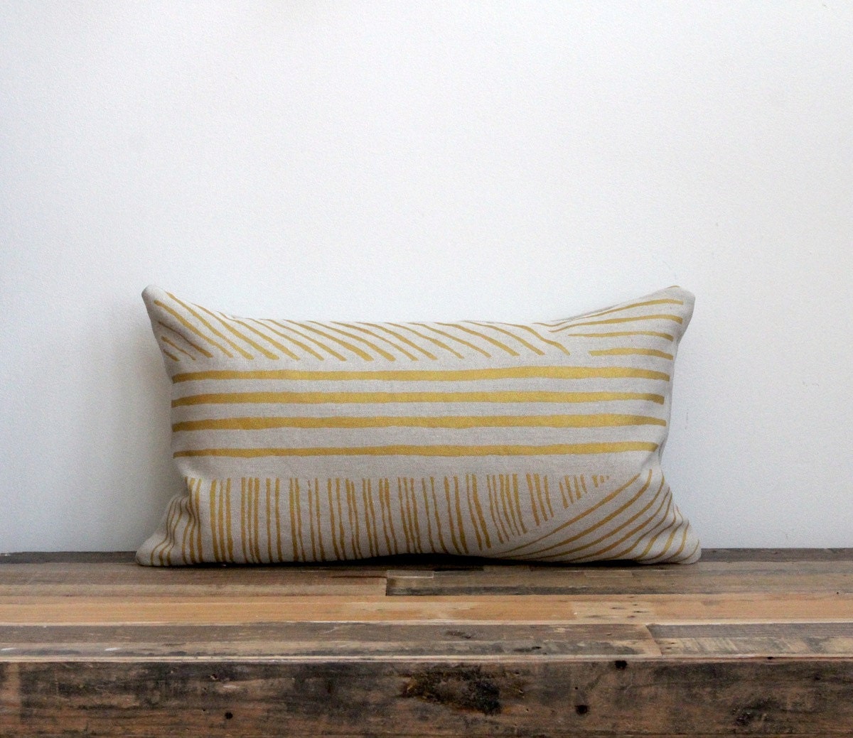 Karnataka decorative pillow cover hand printed in metallic gold on greige hemp 12x21