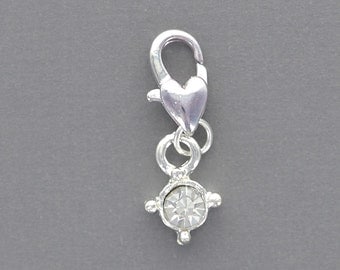 1 CLEAR RHINESTONE Clip-On Charm . ( FREE Combined Shipping ) s7228