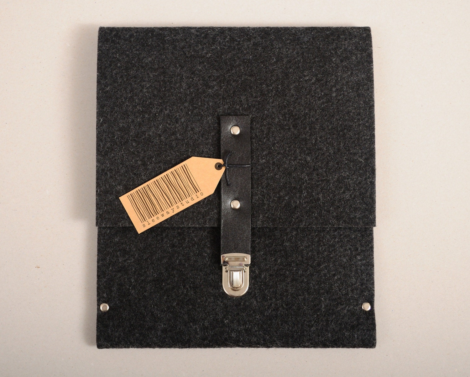 new iPad 4 Case, iPad 3 Cover, iPad 2 Cover, iPad 2 Sleeve - black synthetic felt with leather strap