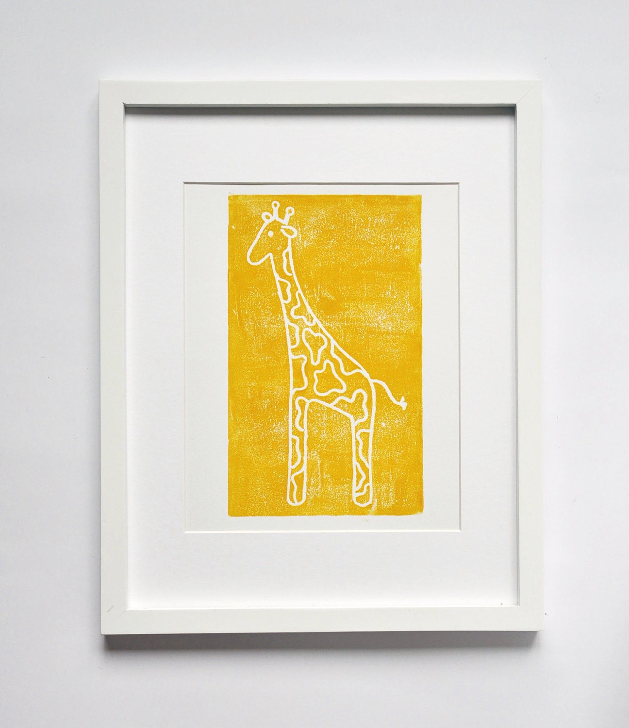 GIRAFFE - original block print - letterpress - mustard yellow or custom color - 8x10