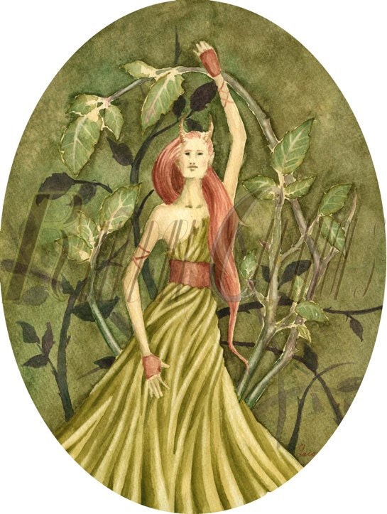 Wild Rose, Watercolor Print Fantasy Fairy Elf