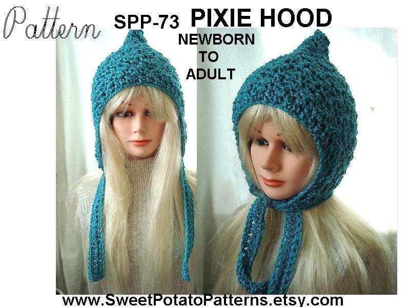 Instant Download PDF Crochet Pattern - Pixie Hoodie Hat - crochet pattern num. SPP73, newborn, baby, toddler, children, preteen, teen, adult