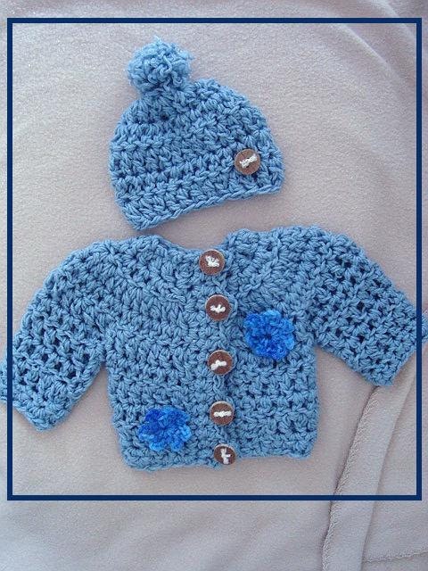 Instant Download PDF Crochet Pattern - Baby Sweater and Hat Set, Unisex -SPP96
