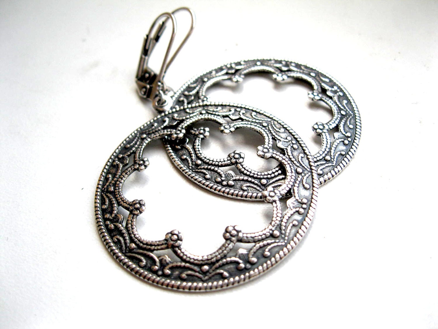 Large Silver Gypsy Hoops for the Tribal Fusion Belly Dancer. Abney Park Rose Windows.