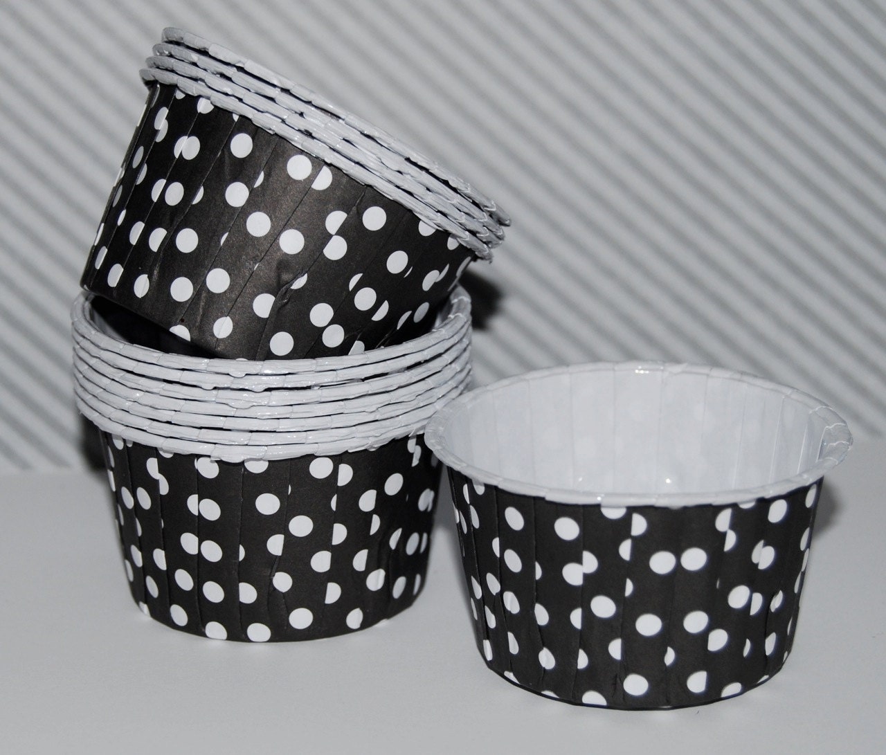Black  Polka Dot  Candy Treat Cups Nut Baking cupcake liners  muffin  Ice cream  dessert portion snack cups - (24) count