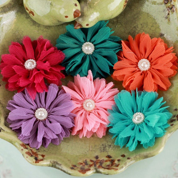 NEW  Fabric Flowers - Cabaletta Summer 1 -  561734 -  small sheer  layered fabric flowers with pearl  embellishment center accent