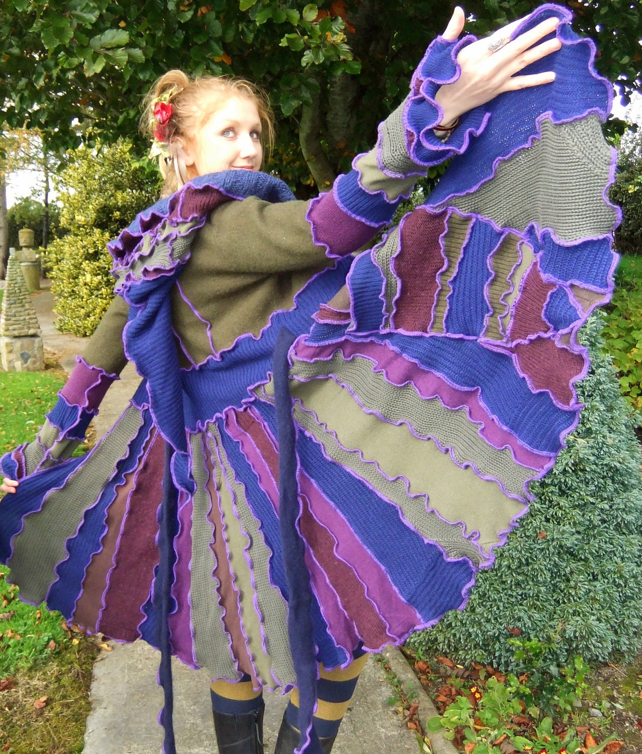 SALE - Earthy Kaki blue pixie Coat - Medium - One of a Kind - Ready to Ship