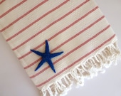 Organic Bamboo Turkish Towel, Bath, Natural Peshtemal, Hammam, spa, yoga, beach, Bath and Beauty, Mother's Day  Gift, Red Striped