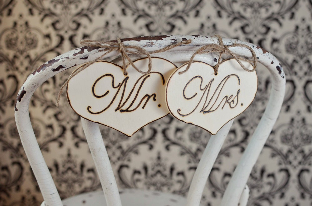 Rustic Mr. and Mrs. Chair Signs- (set of 2) For your Rustic, Country, Woodland, Outdoor,  Wedding, Reception, Rehearsal Dinner, Etc.
