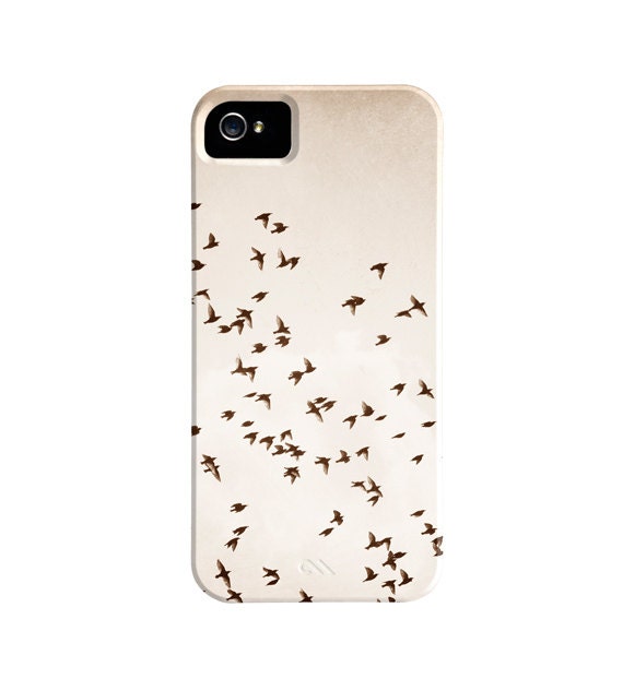 Bird iPhone Case 5, 4s, 4 - birds flying sky iphone 5 case - light beige pale cream black cute iphone 4s case 4 bird iphone cover