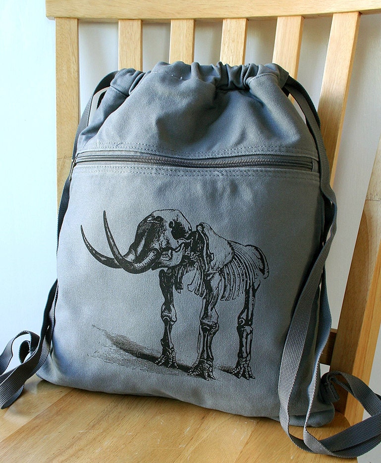 Dinosaur Mastodon Screen Printed Canvas Backpack