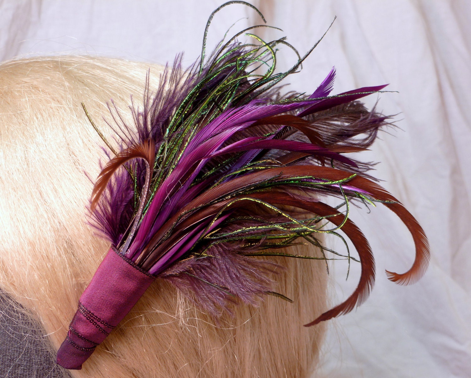 Purple Feather Fascinator Hair Clip - RavensTrove