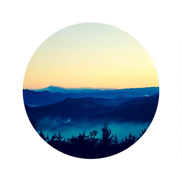 Mountains photo 8x8" (20x20cm) Morning smoky foggy landscape Blue wall decor Mist