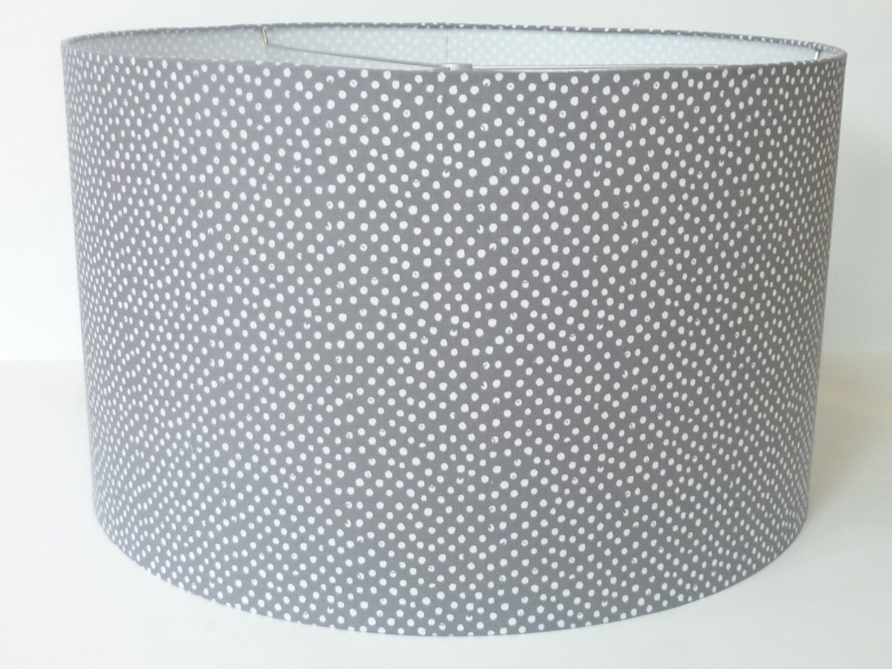Large Drum Lampshade - Gray with White Dots