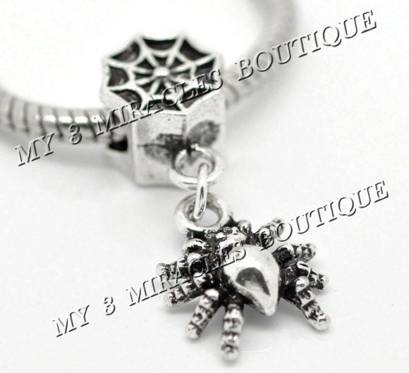 Spider Web Bead Pendant Halloween European Style Charm Silver fits Bracelet Necklace Large Hole Gift Goth Gothic Jewelry Gift