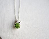 Green Bunny Necklace, Peridot and Sterling Silver