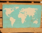 World Map hand painted wood sign