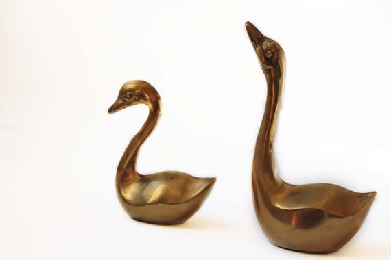 Set of Two Metal Swan Paperweights